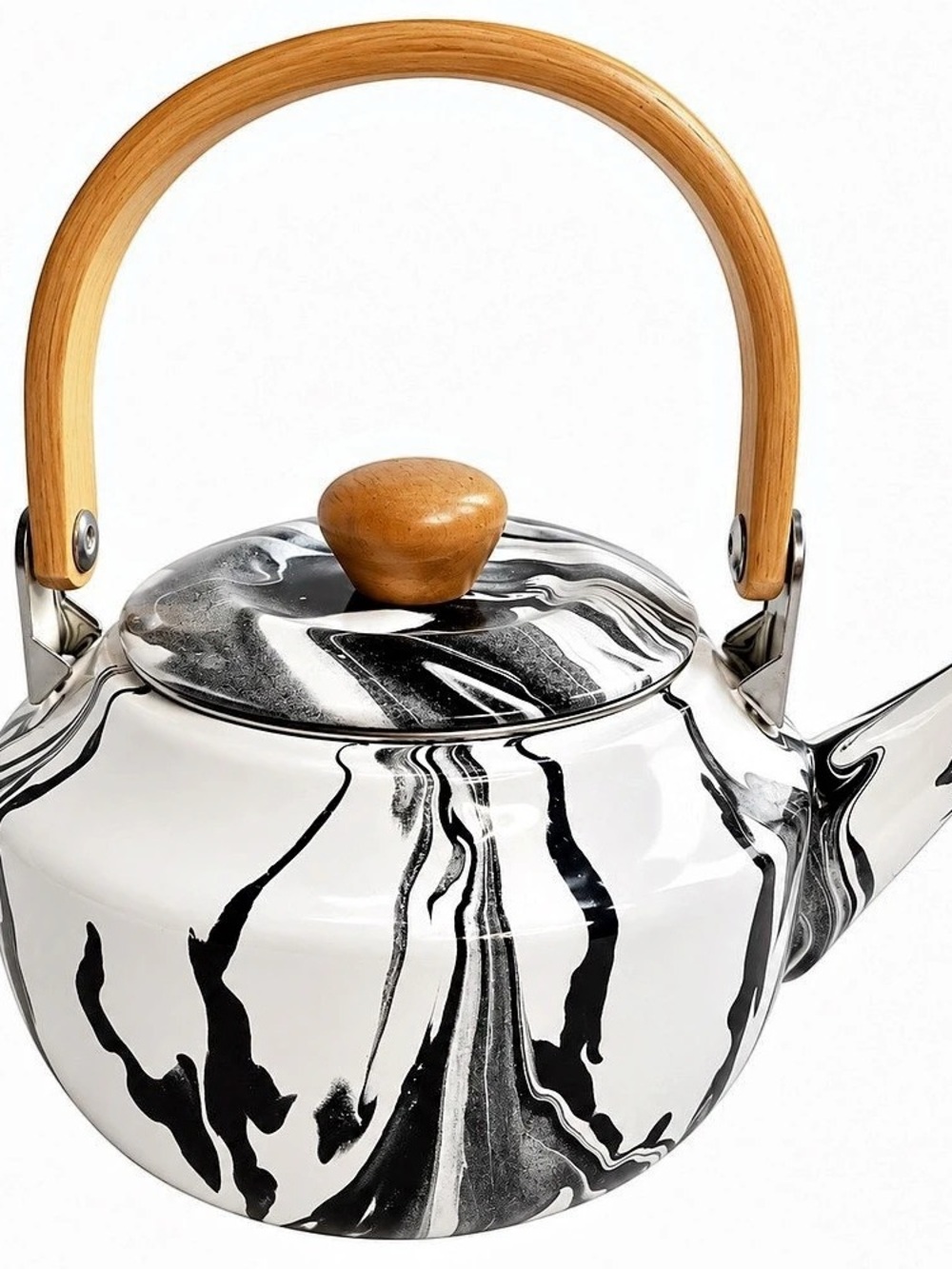 World Market Black and White Marbled Enamel Tea Kettle Marbled Enamel Kettle in